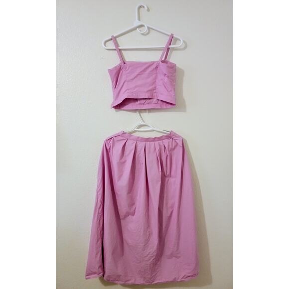 Banana Republic Poplin Pleated Lavender Cropped Tank and Midi Skirt Set SZ 2 - Picture 3 of 10